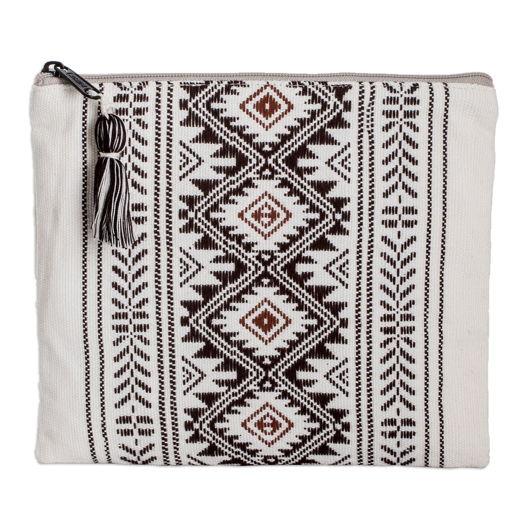 Traditional Patterned Zippered Ivory Cotton Cosmetic Bag - Celestial Paths