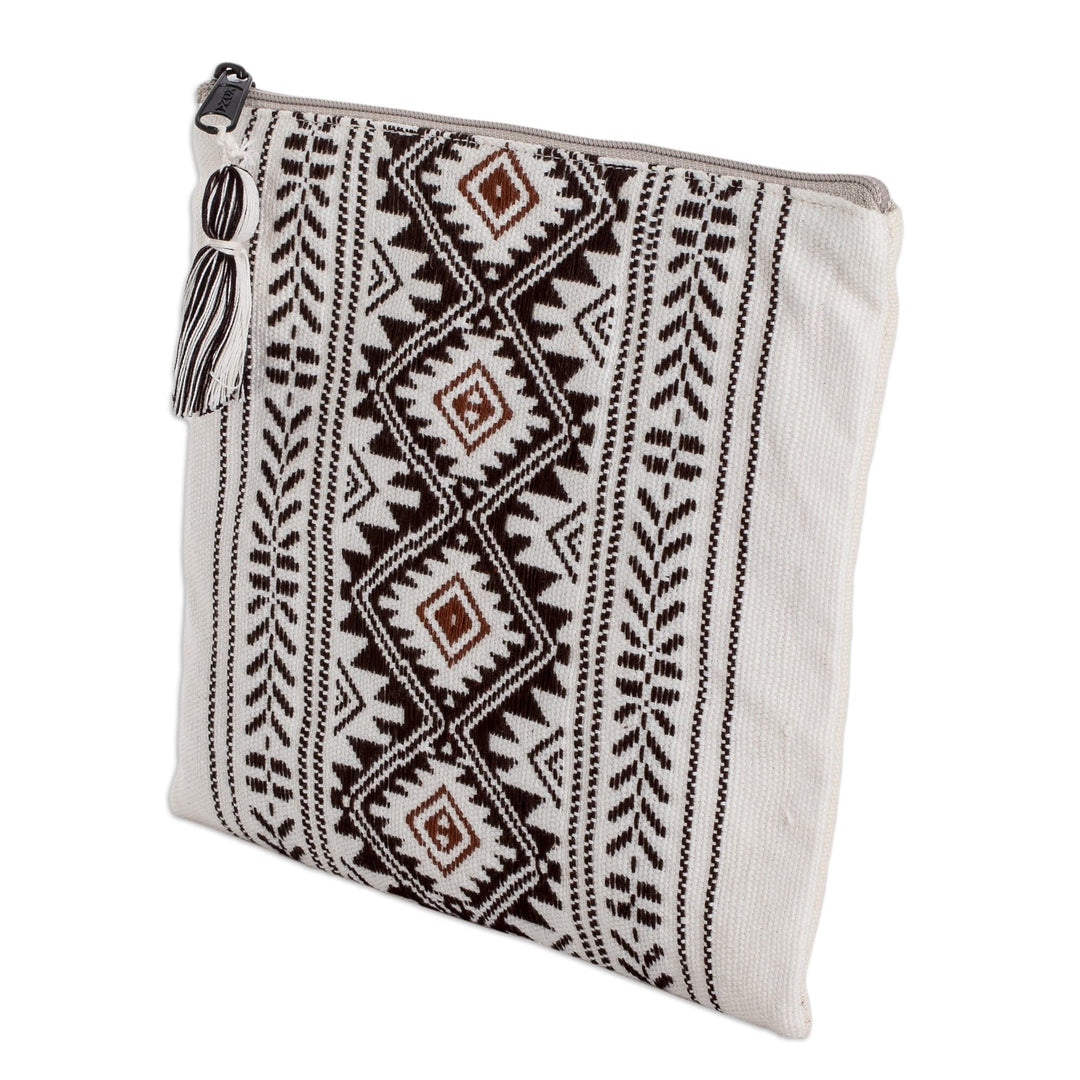 Traditional Patterned Zippered Ivory Cotton Cosmetic Bag - Celestial Paths