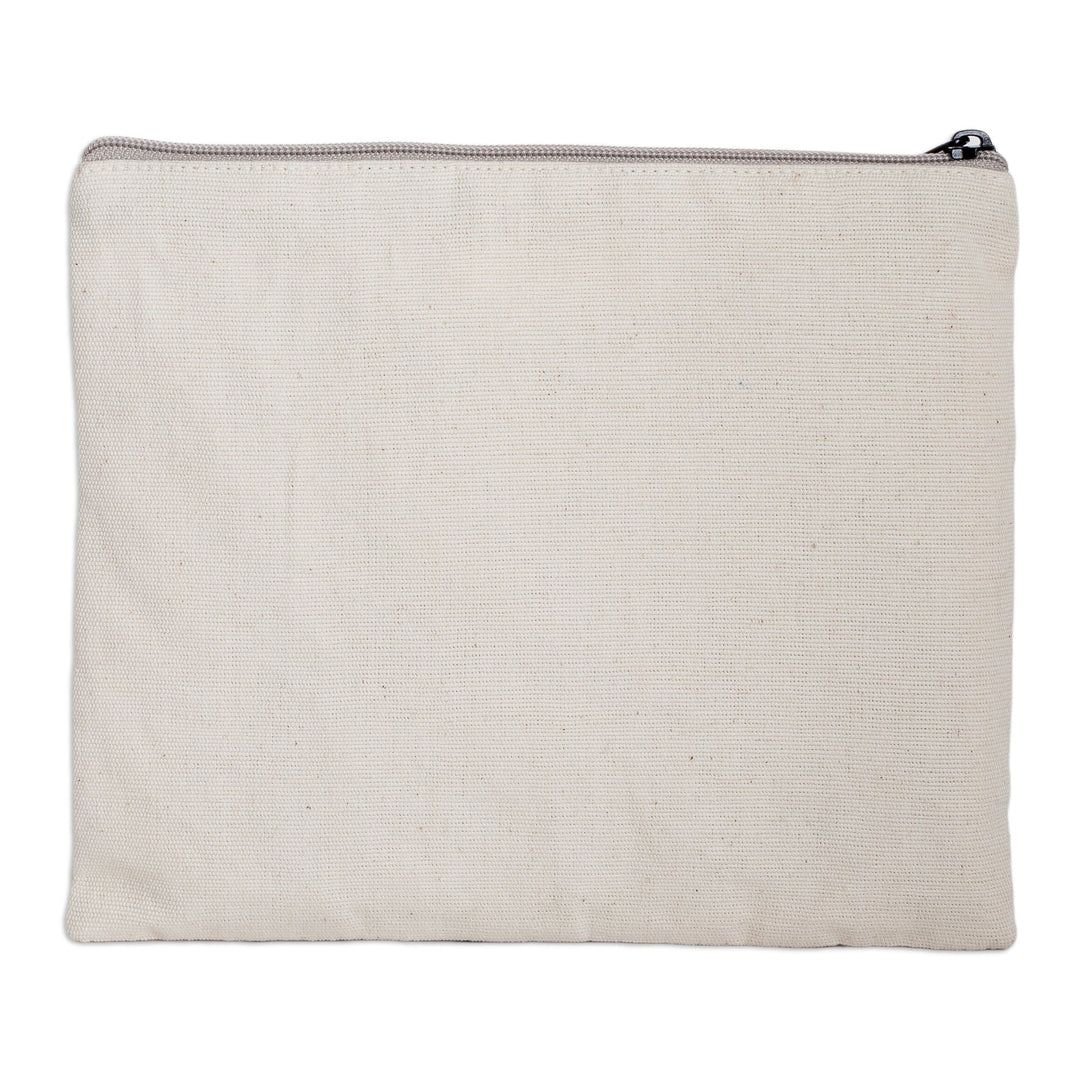 Traditional Patterned Zippered Ivory Cotton Cosmetic Bag - Celestial Paths