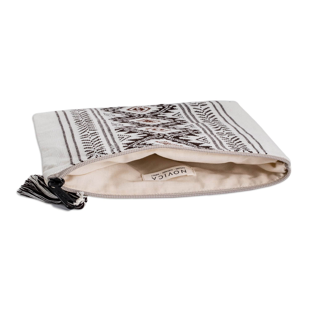 Traditional Patterned Zippered Ivory Cotton Cosmetic Bag - Celestial Paths
