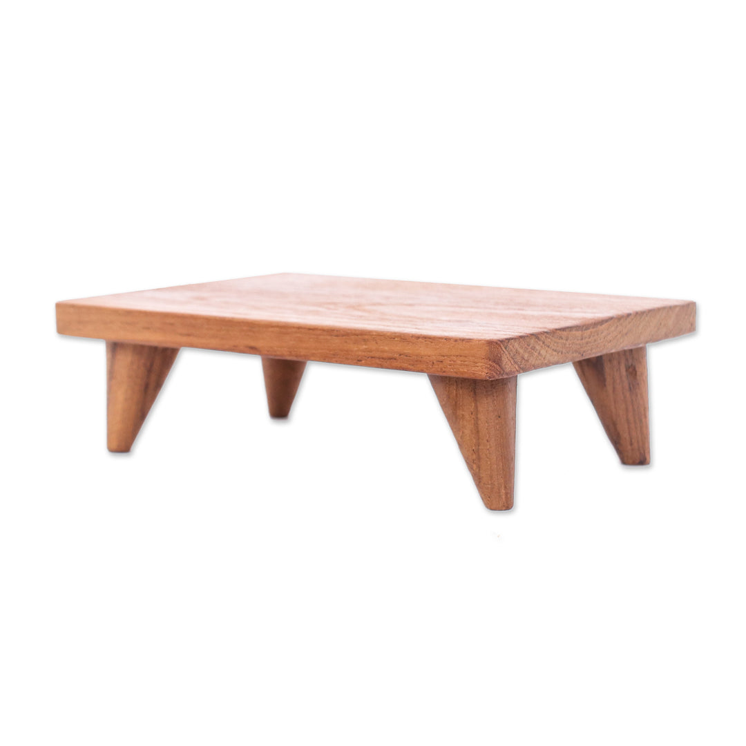 Hand-Carved Minimalist Teak Wood Decorative Tray (Small) - Welcome Elegance