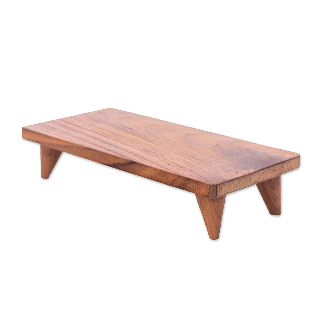 Hand-Carved Minimalist Teak Wood Decorative Tray (Medium) - Welcome Elegance