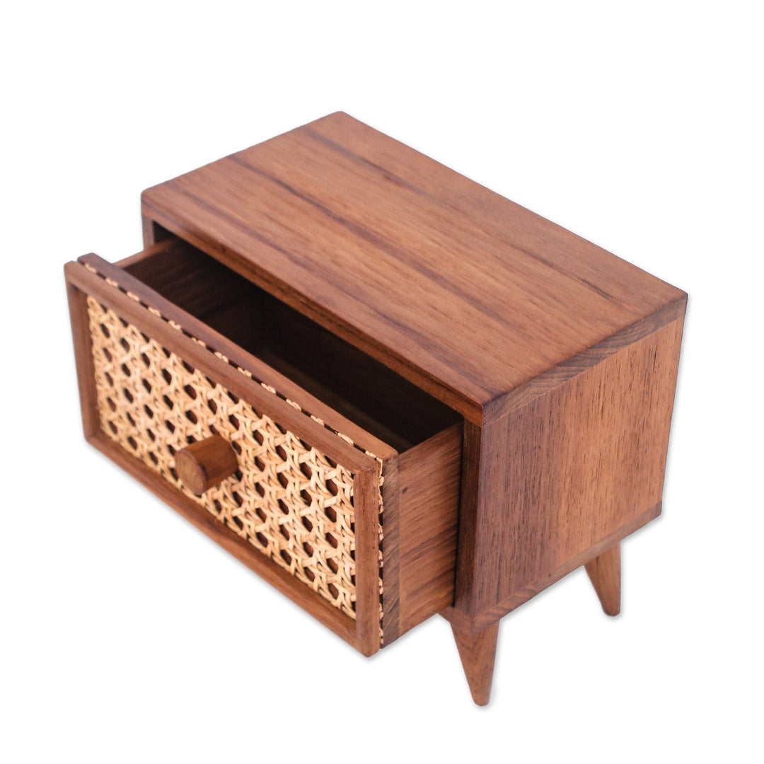 Teak Wood and Natural Fiber One-Drawer Jewelry Box - Timeless Detail