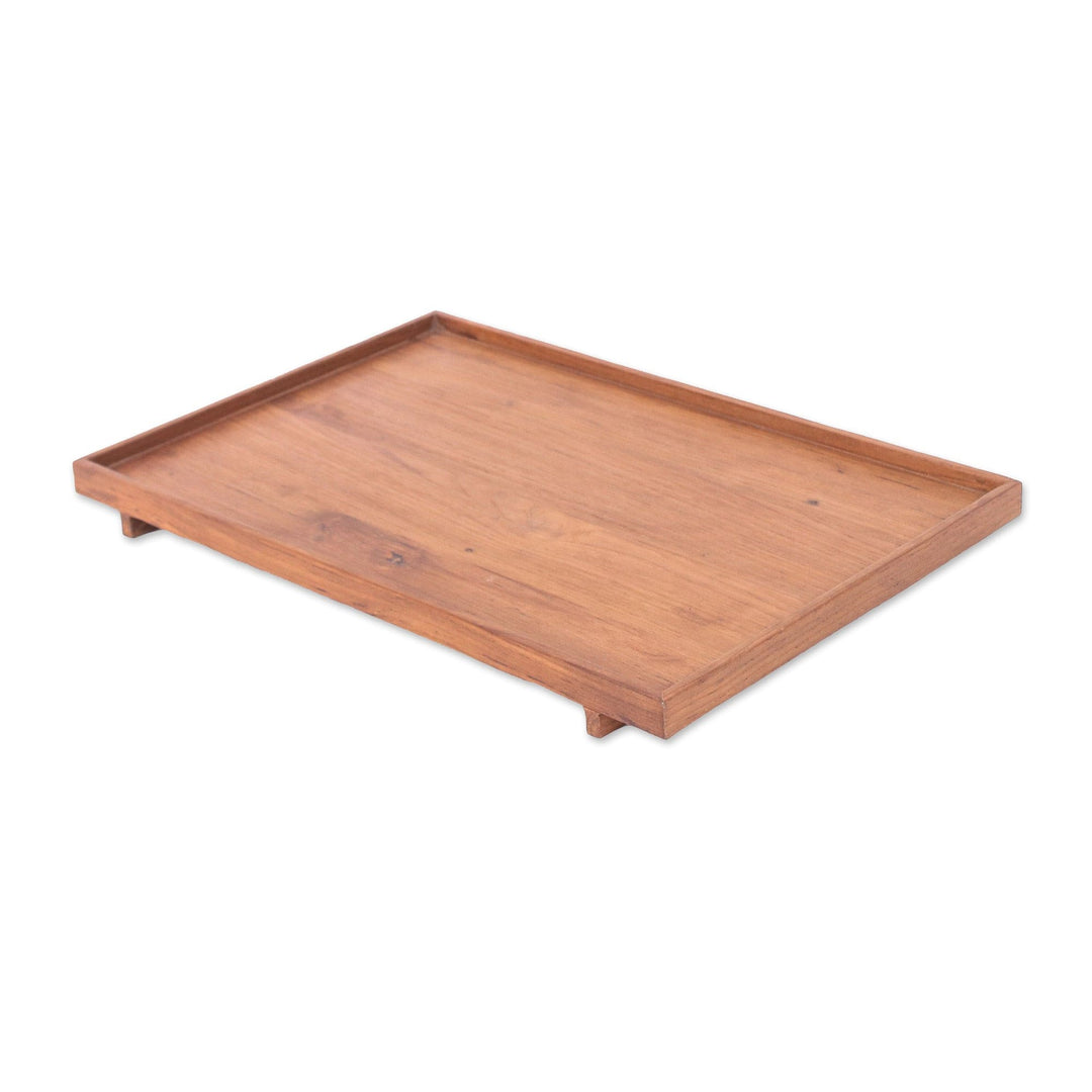 Minimalist Natural Brown Teak Wood Tray from Thailand - Vast Nature