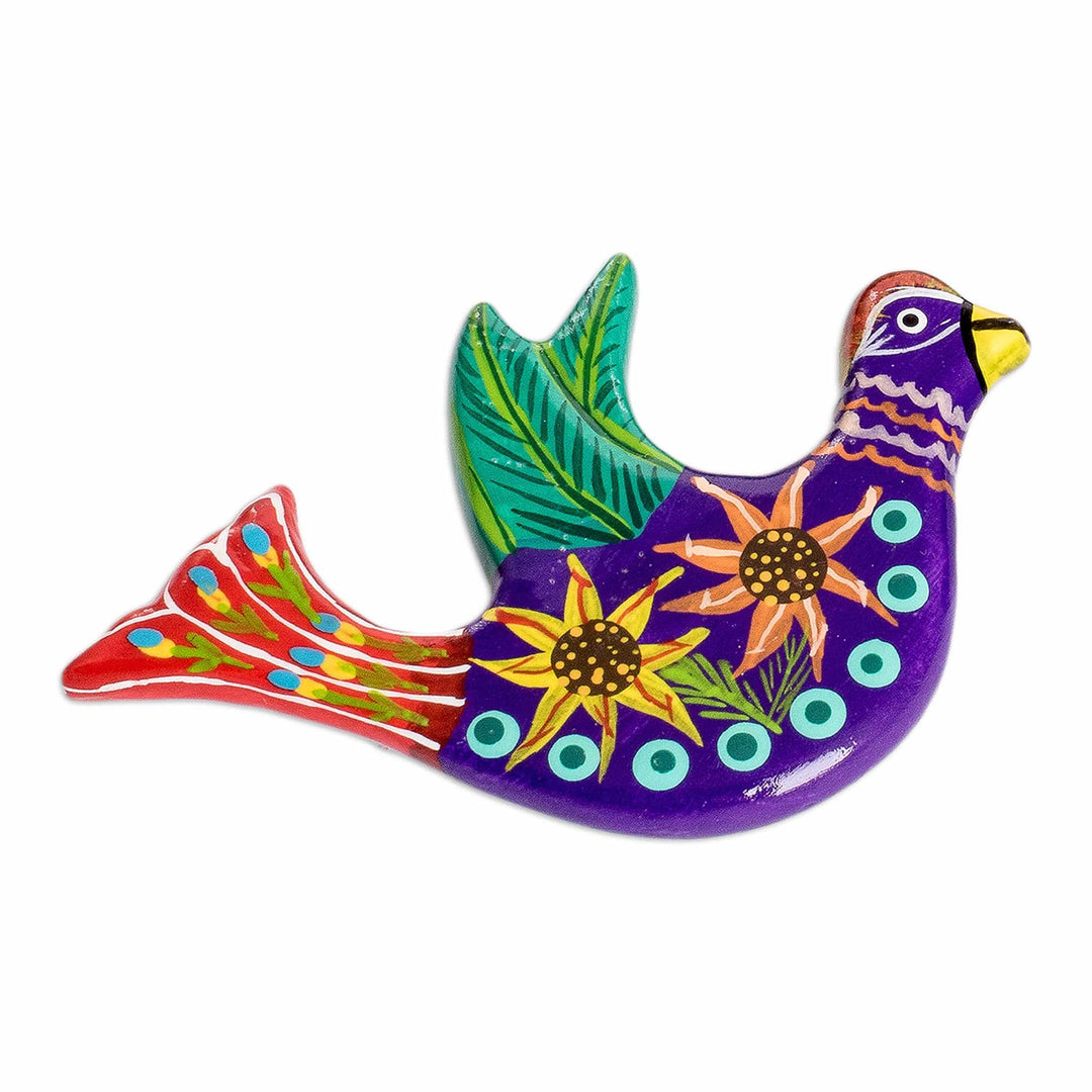 3 Dove Ceramic Magnets with Hand-Painted Floral Accents - Cheerful Doves