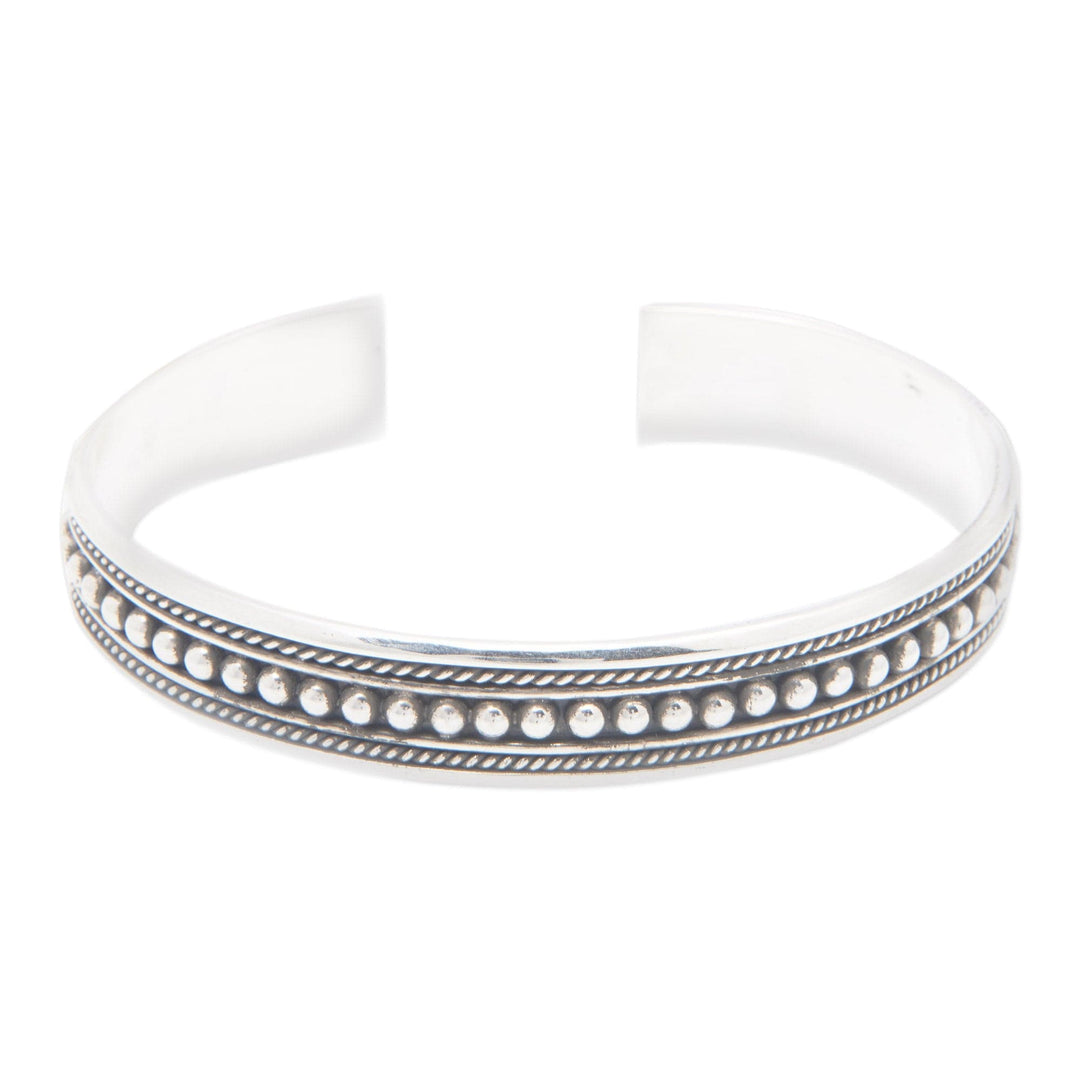 Dot-Patterned Classic Sterling Silver Cuff Bracelet - Majestic Beads