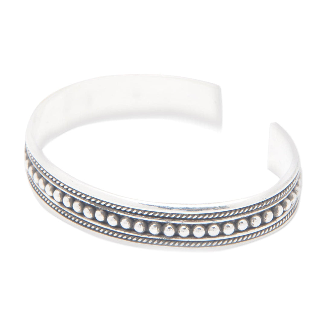 Dot-Patterned Classic Sterling Silver Cuff Bracelet - Majestic Beads