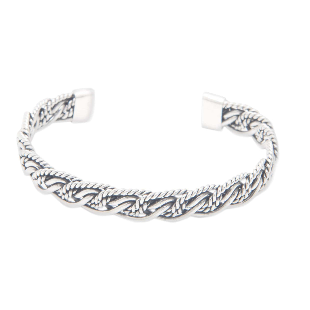 Polished Sterling Silver Cuff Bracelet with Rope Accents - Double Encounters
