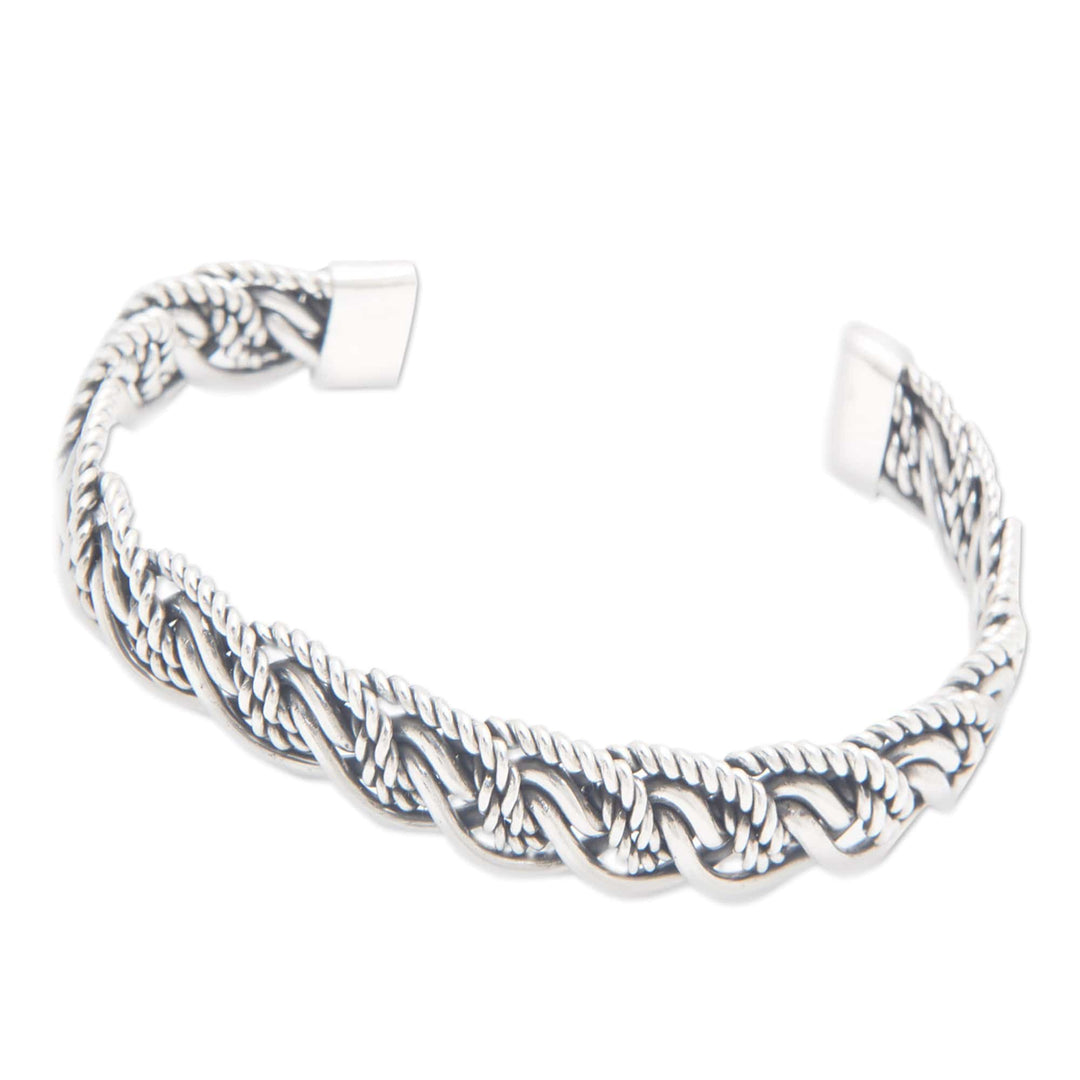 Polished Sterling Silver Cuff Bracelet with Rope Accents - Double Encounters