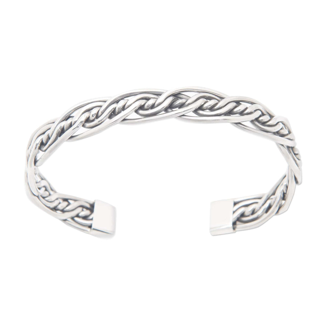 Modern-Inspired Braided Sterling Silver Cuff Bracelet - Deep Bonds