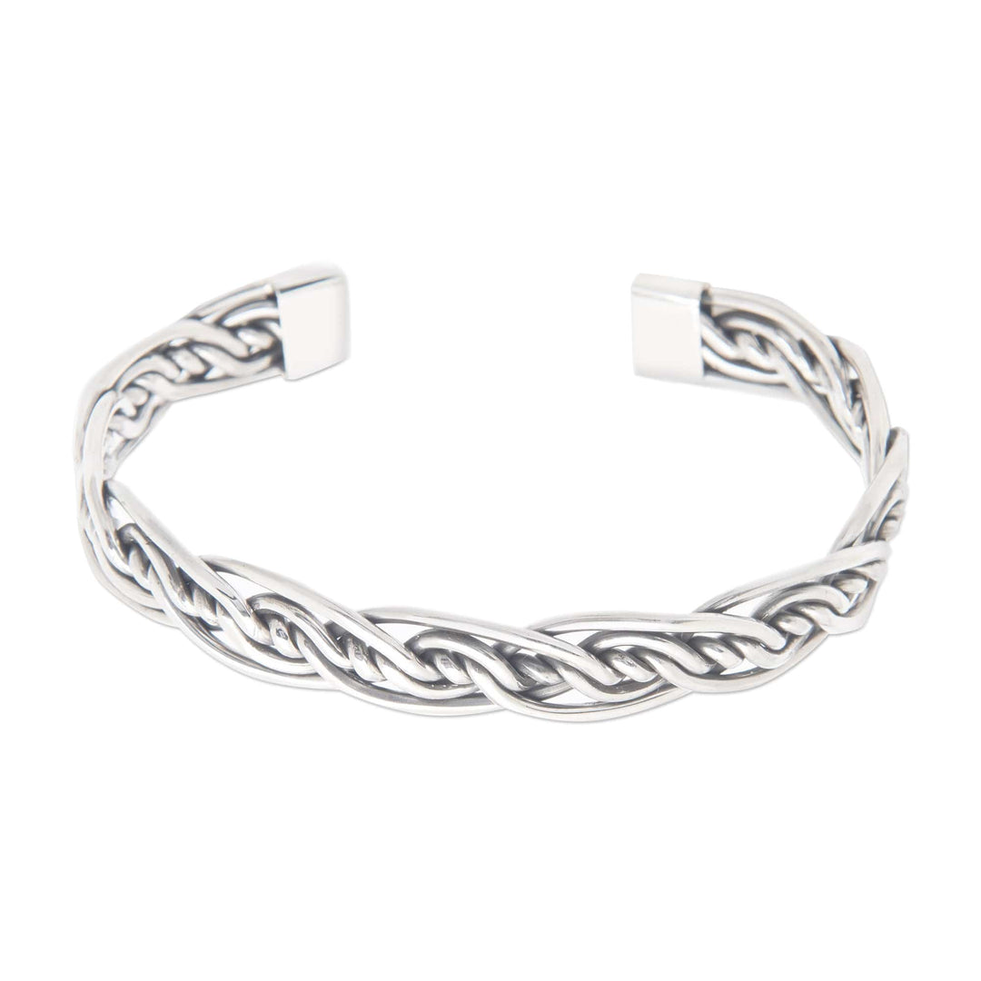 Modern-Inspired Braided Sterling Silver Cuff Bracelet - Deep Bonds