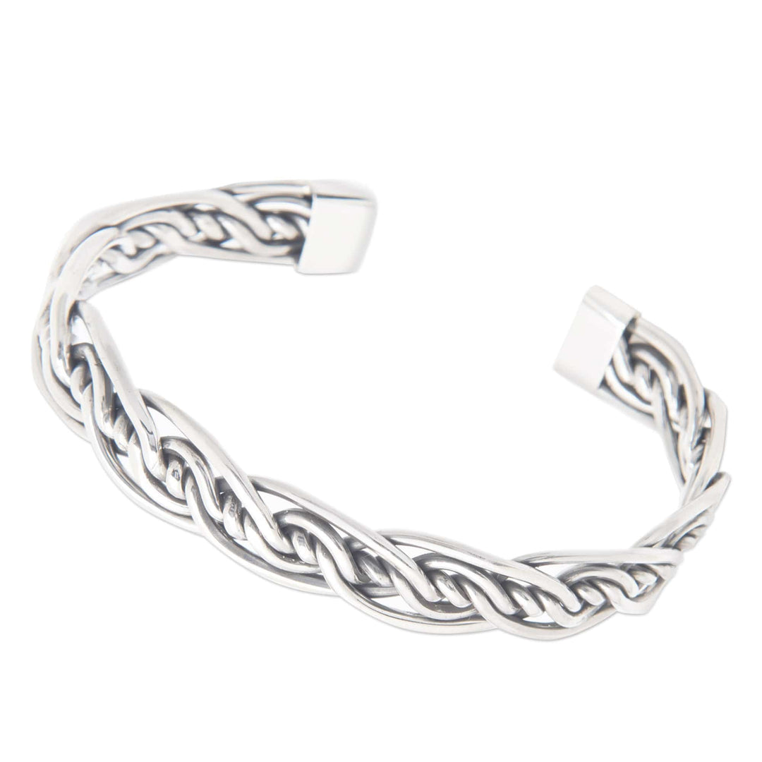 Modern-Inspired Braided Sterling Silver Cuff Bracelet - Deep Bonds