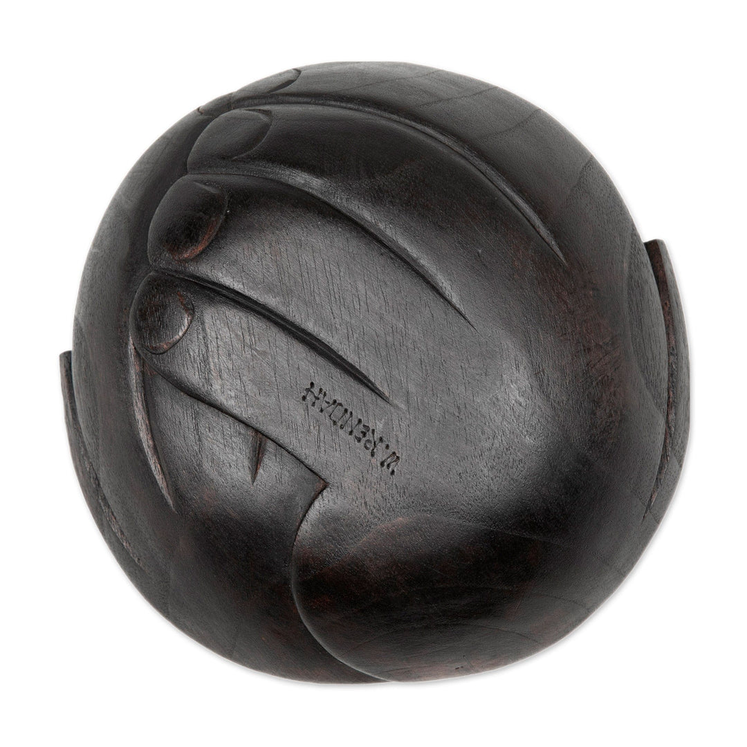 Hand-Carved Black Hand-Shaped Suar Wood Catchall - Receiving Hands