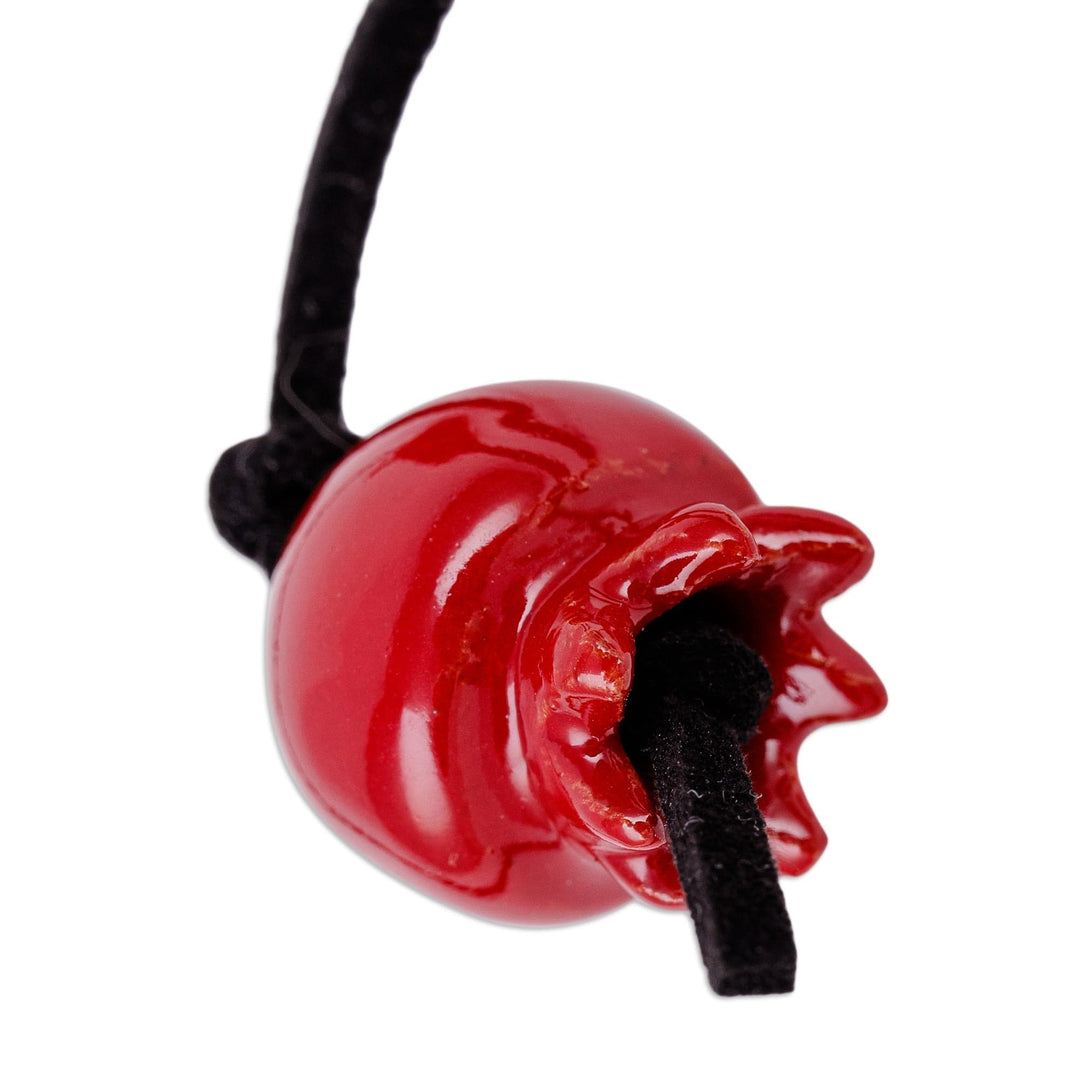 Pomegranate-Themed Red and Black Ceramic Lariat Necklace - Tiny Pomegranate