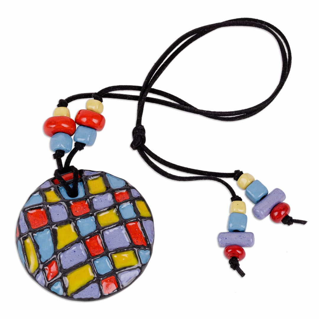 Painted Red and Purple Checkered Choker Pendant Necklace - Bold Rubik