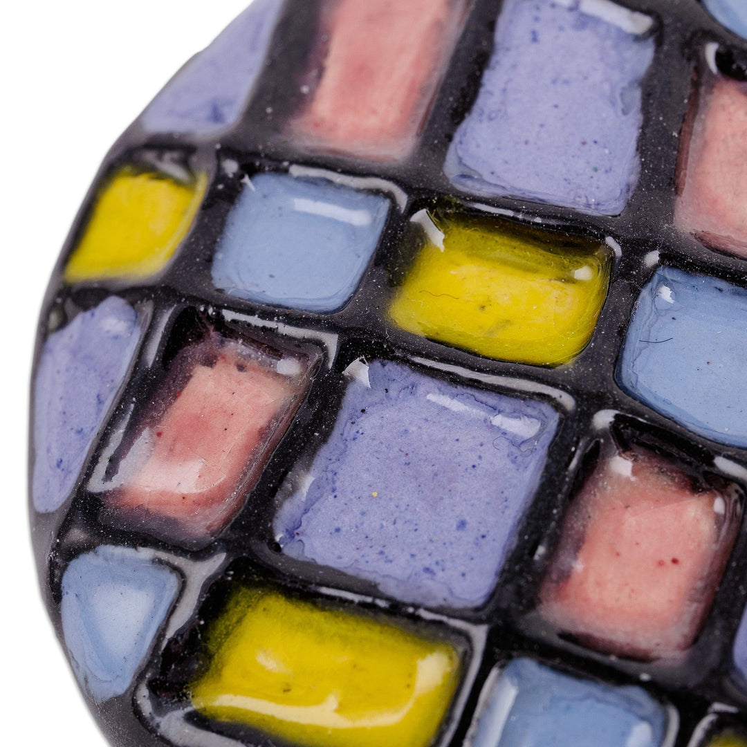 Painted Pink and Purple Checkered Choker Pendant Necklace - Kaleidoscope