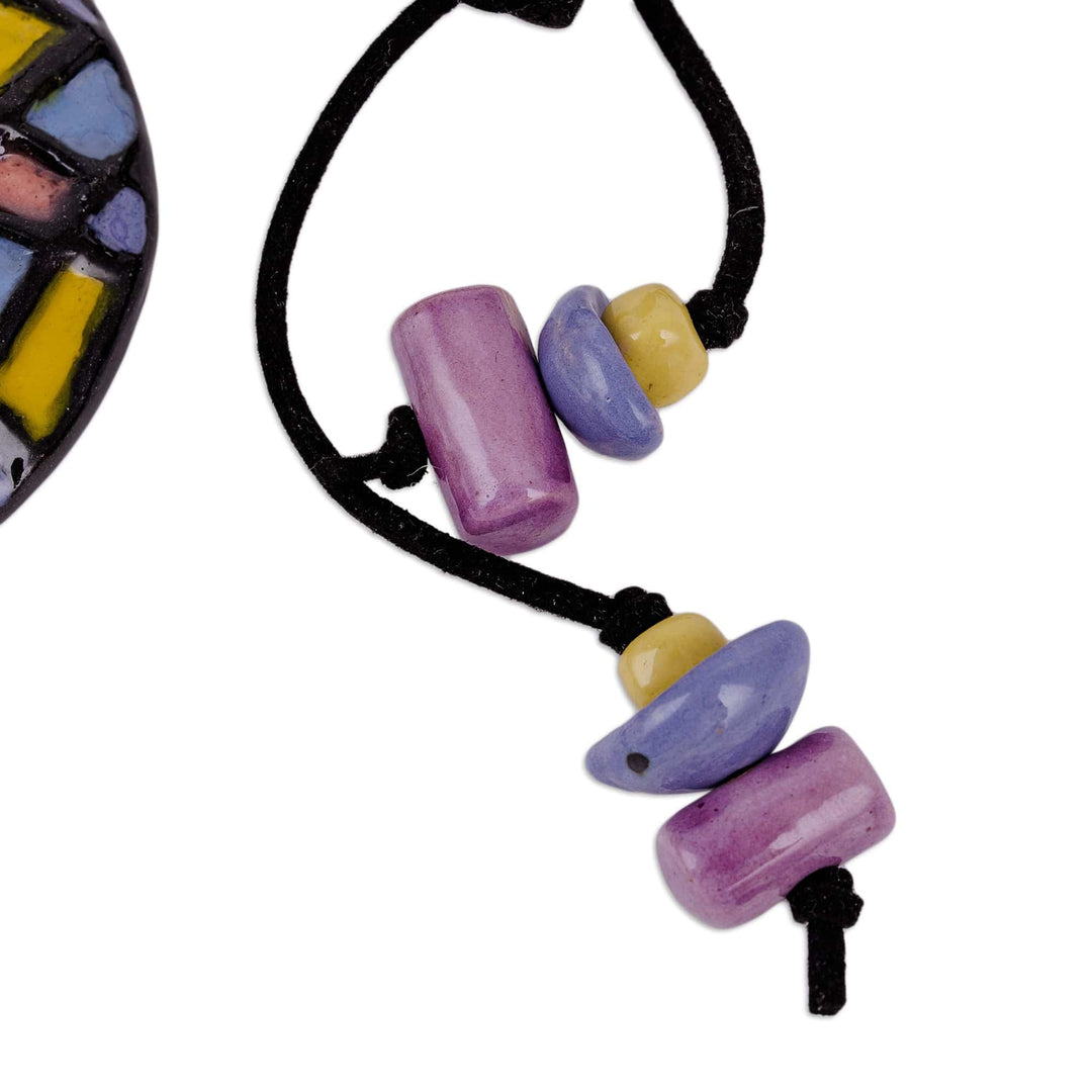 Painted Pink and Purple Checkered Choker Pendant Necklace - Kaleidoscope