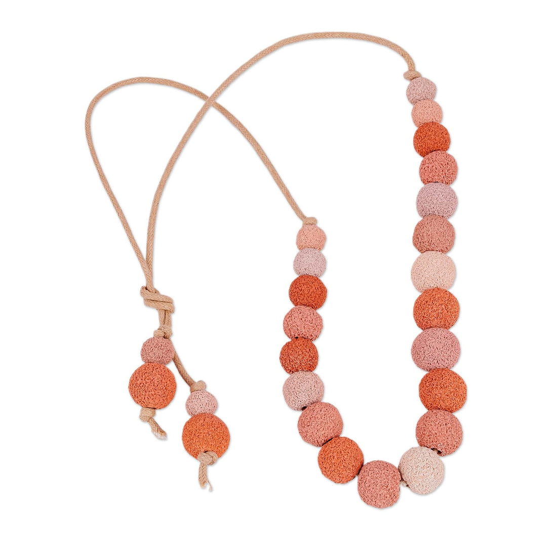 Adjustable Orange and Pink Ceramic Beaded Choker Necklace - Sweetness at Sunrise