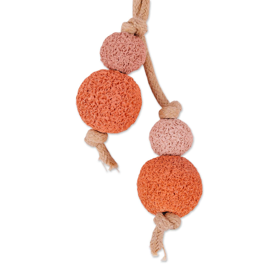 Adjustable Orange and Pink Ceramic Beaded Choker Necklace - Sweetness at Sunrise