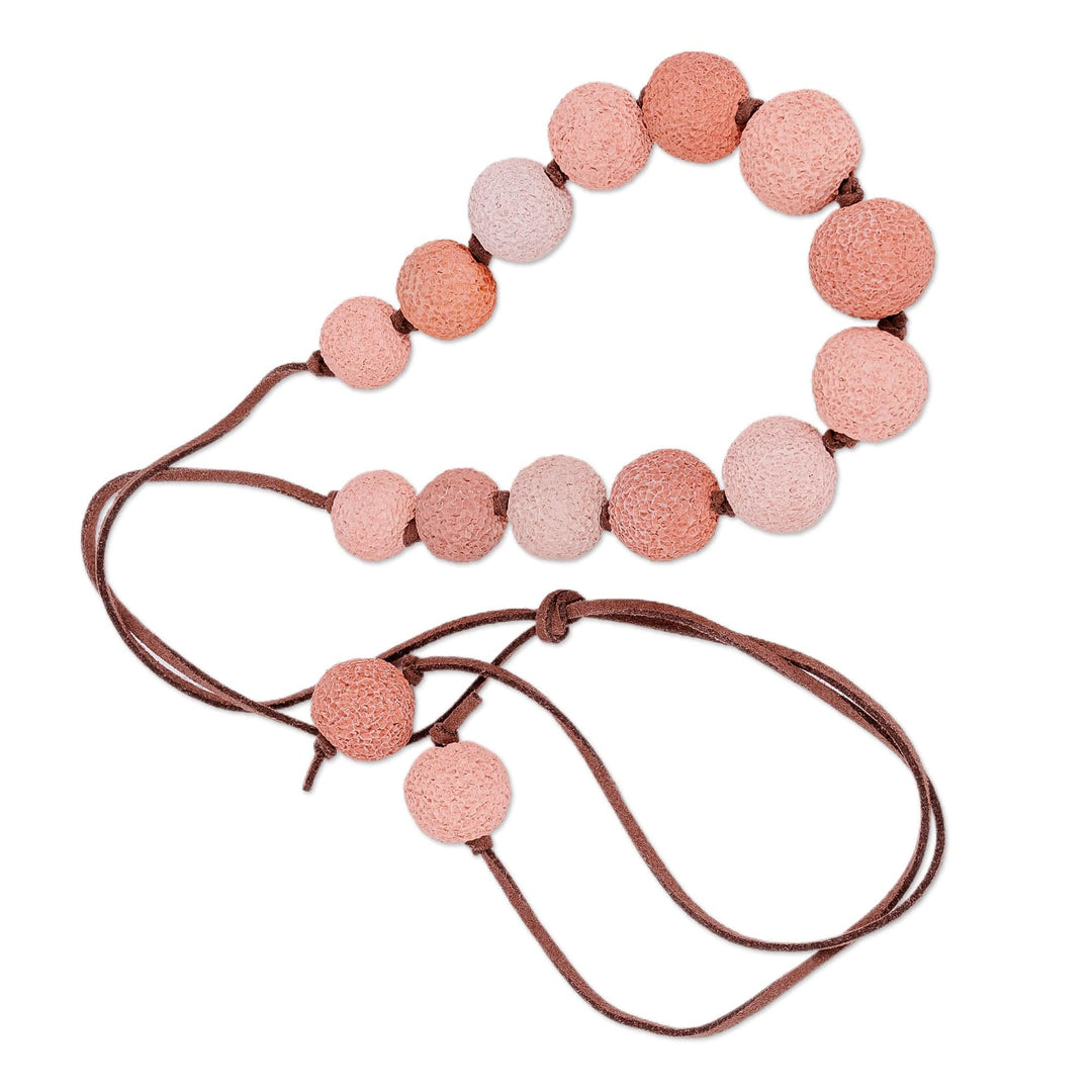 Adjustable Pink and Ivory Ceramic Beaded Necklace - Sweetness at Sunset