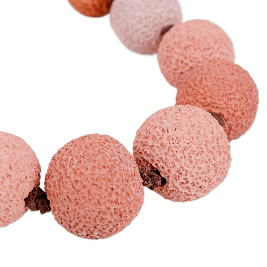 Adjustable Pink and Ivory Ceramic Beaded Necklace - Sweetness at Sunset