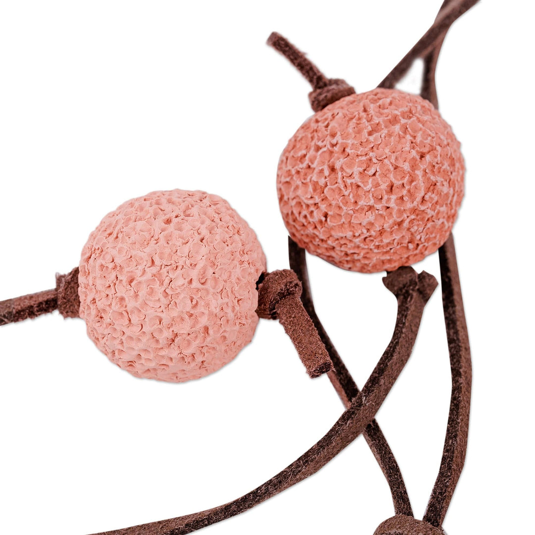 Adjustable Pink and Ivory Ceramic Beaded Necklace - Sweetness at Sunset