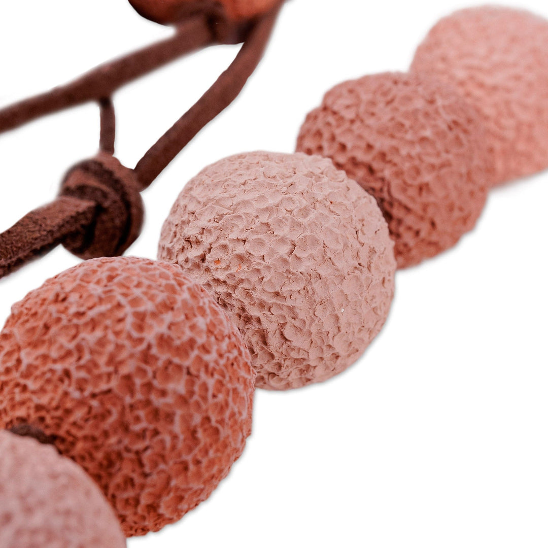 Adjustable Pink and Ivory Ceramic Beaded Necklace - Sweetness at Sunset