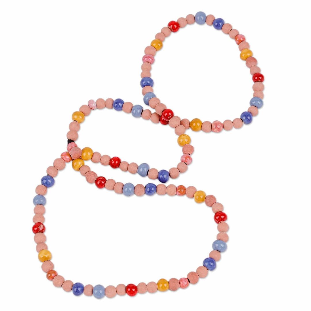 Hand-Painted Ceramic Beaded Necklace from Uzbekistan (Small) - Spring Colors