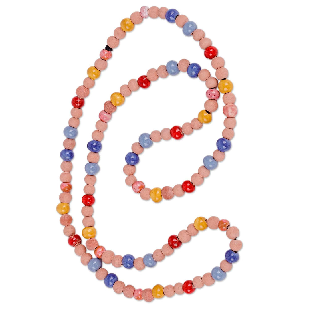 Hand-Painted Ceramic Beaded Necklace from Uzbekistan (Small) - Spring Colors