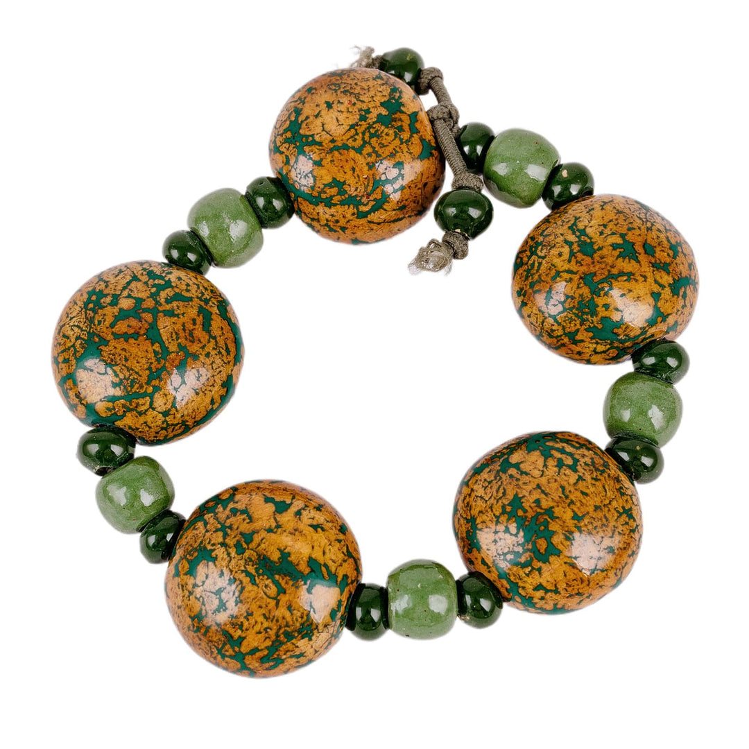 Hand-Painted Yellow and Green Ceramic Beaded Bracelet - Nature's Victory