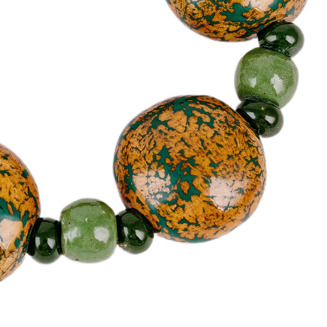 Hand-Painted Yellow and Green Ceramic Beaded Bracelet - Nature's Victory