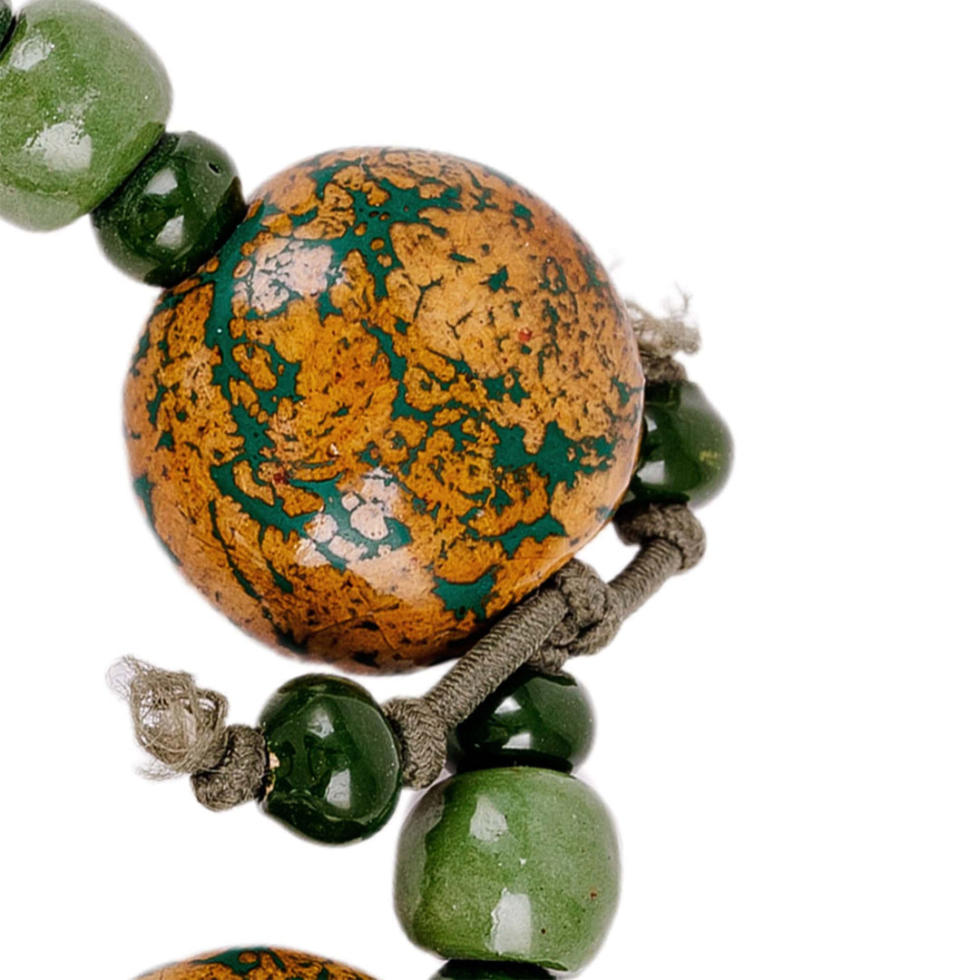 Hand-Painted Yellow and Green Ceramic Beaded Bracelet - Nature's Victory