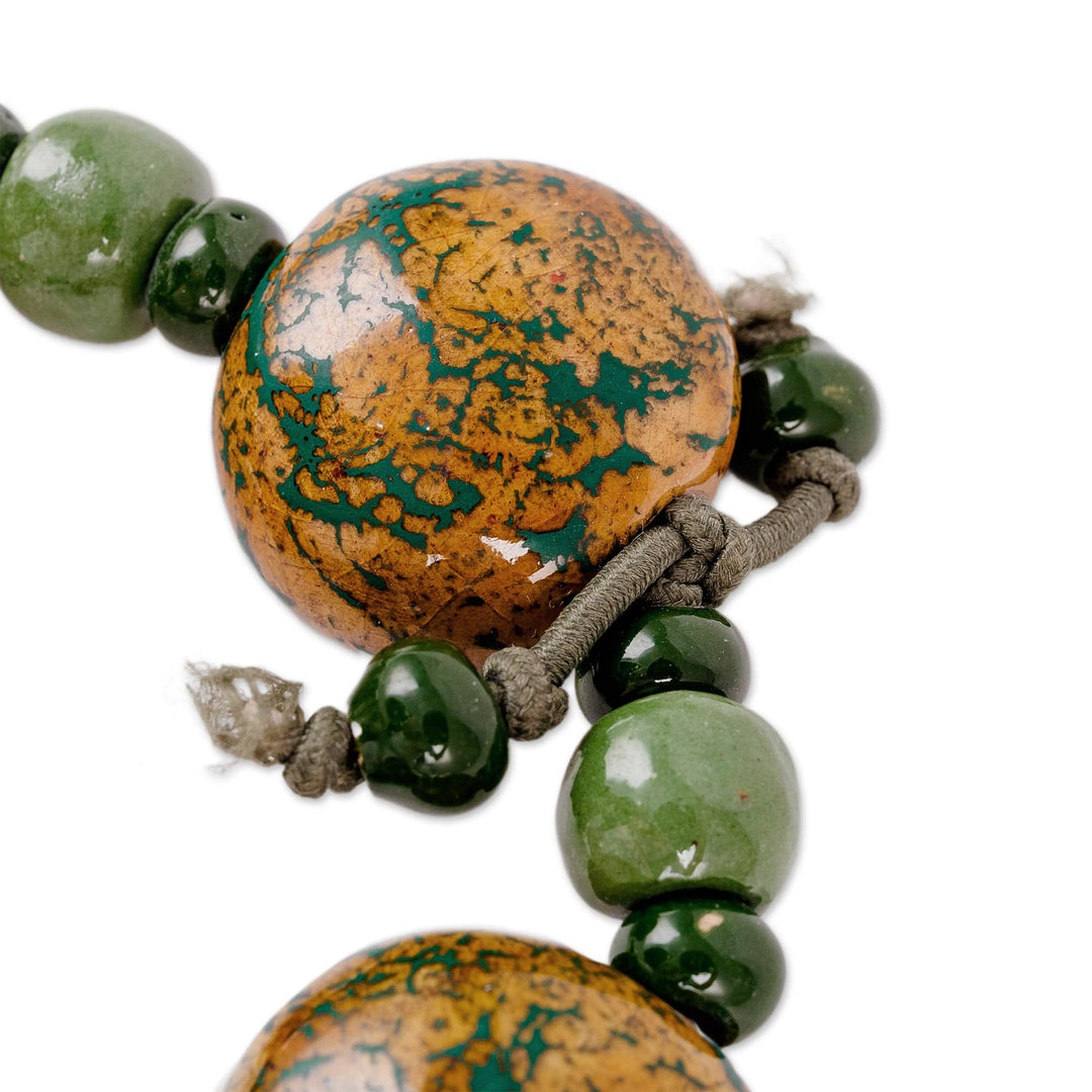 Hand-Painted Yellow and Green Ceramic Beaded Bracelet - Nature's Victory