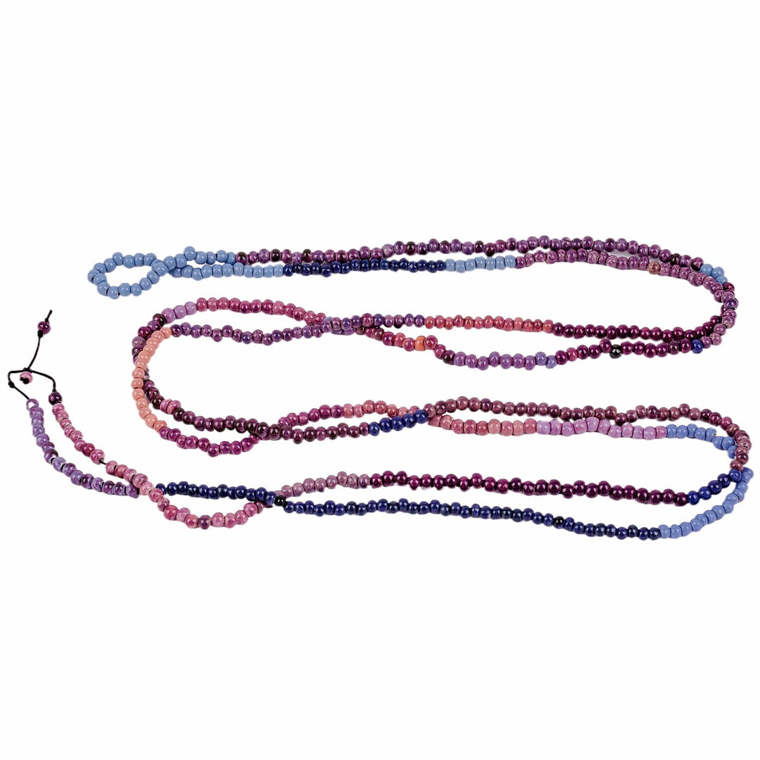 Handmade Purple and Blue Ceramic Long Beaded Necklace - Breeze Colors