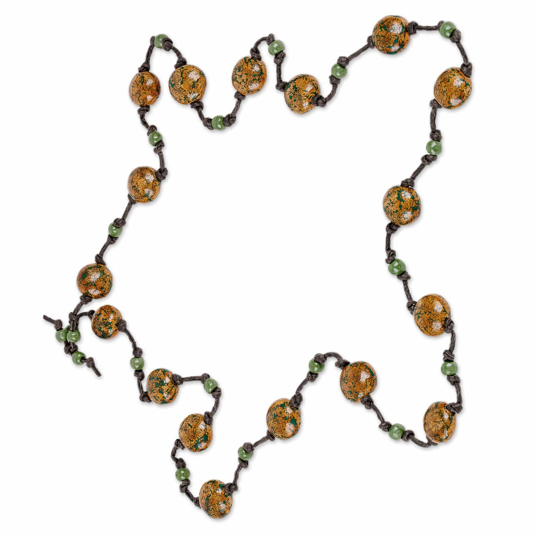 Hand-Painted Yellow and Green Ceramic Station Necklace - Nature's Victory