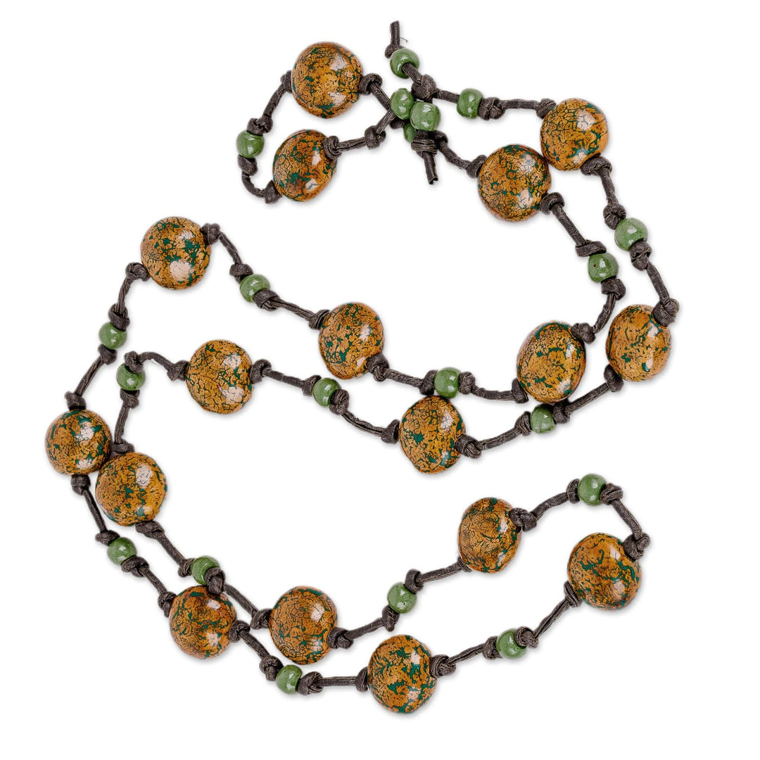 Hand-Painted Yellow and Green Ceramic Station Necklace - Nature's Victory