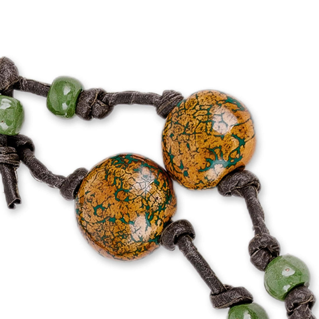 Hand-Painted Yellow and Green Ceramic Station Necklace - Nature's Victory