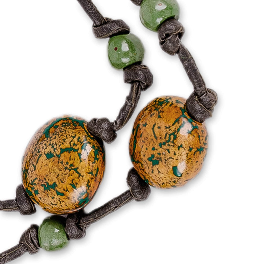 Hand-Painted Yellow and Green Ceramic Station Necklace - Nature's Victory