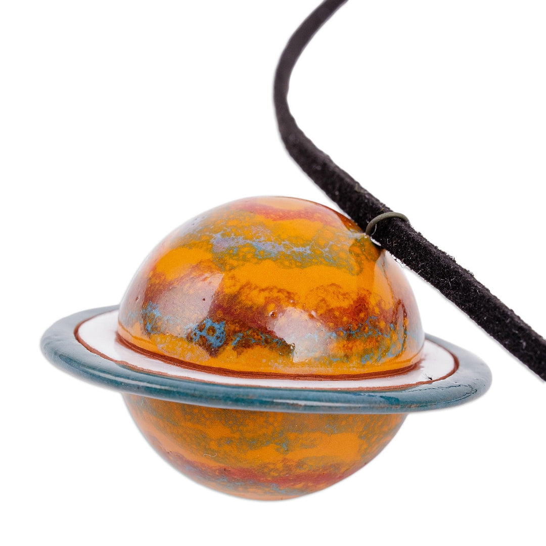 Handcrafted Painted Ceramic Saturn Pendant Necklace - My Planet