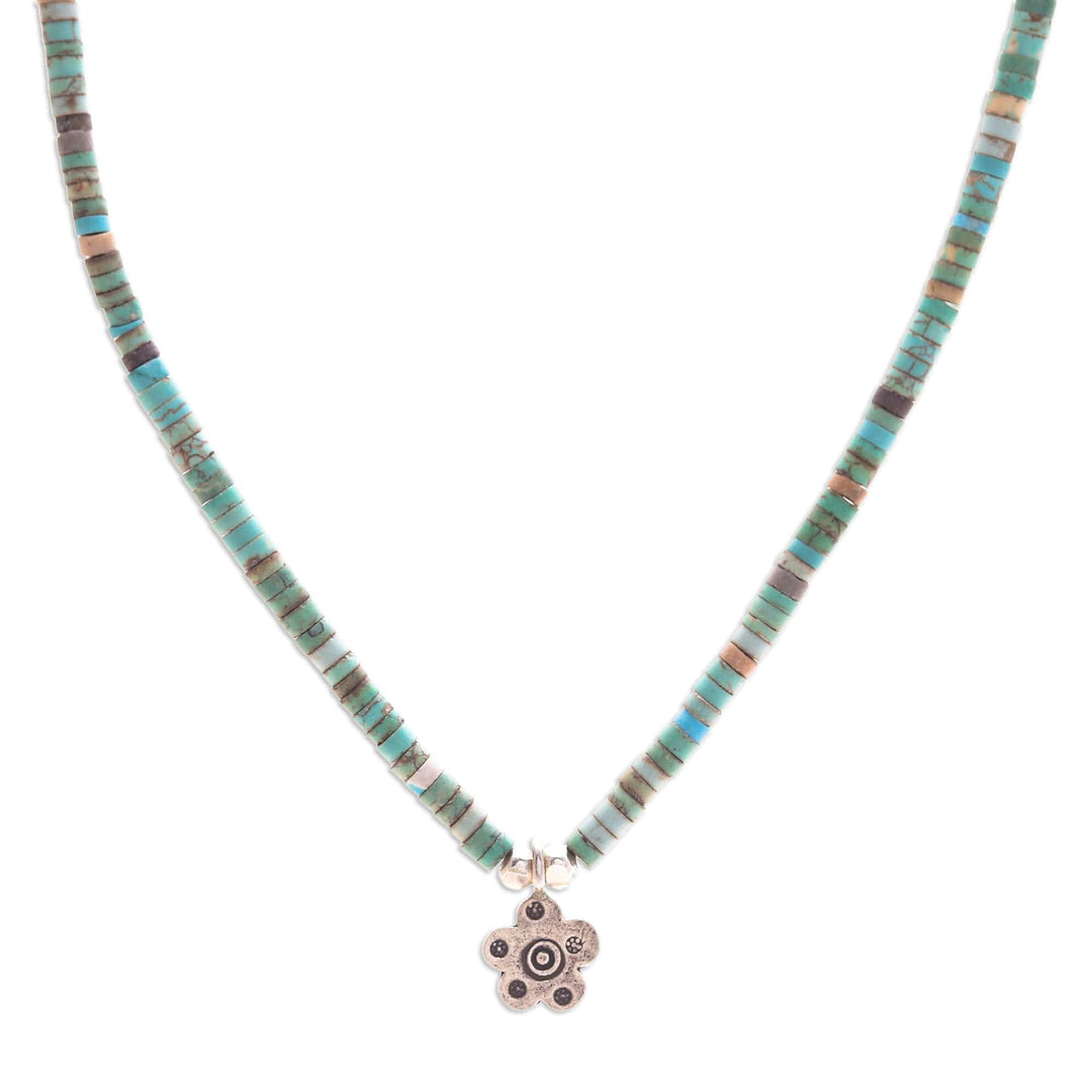 Floral Reconstitued Turquoise Silver Pendant Necklace - Arcadia Flower