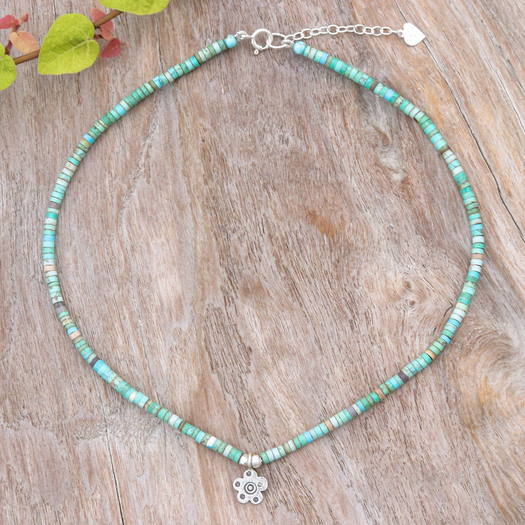 Floral Reconstitued Turquoise Silver Pendant Necklace - Arcadia Flower