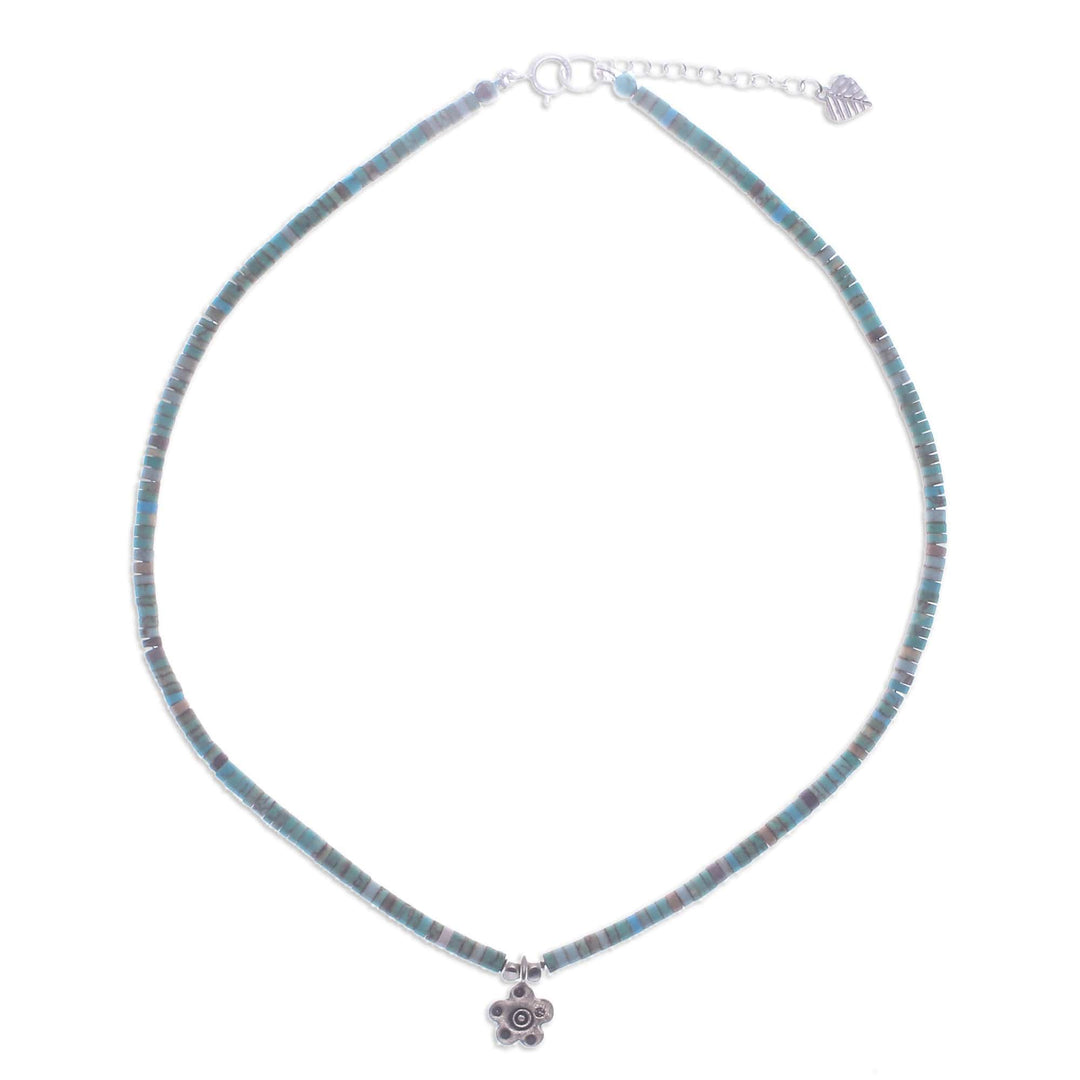 Floral Reconstitued Turquoise Silver Pendant Necklace - Arcadia Flower
