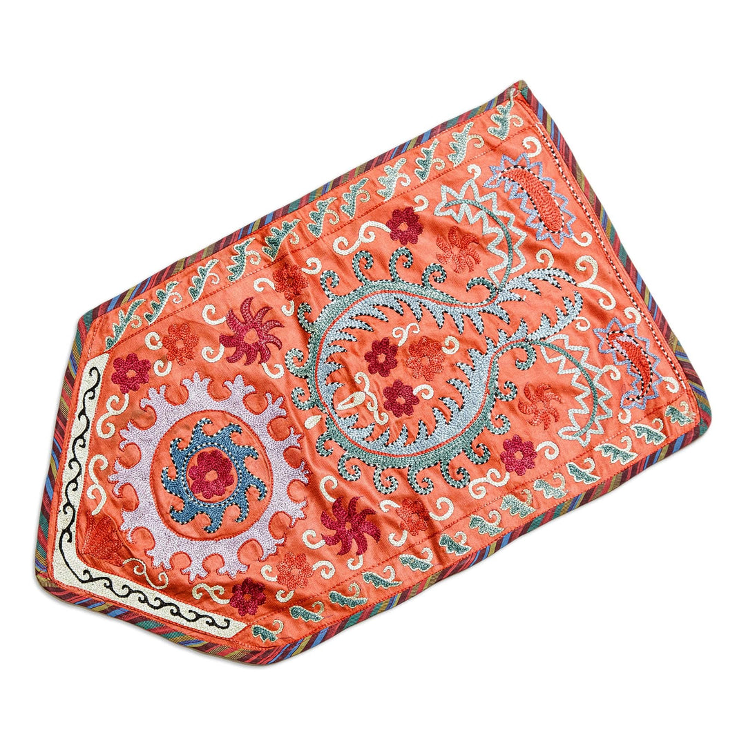 Traditional Embroidered Silk Wall Hanging in Vibrant Hues - Luxurious Uzbekistan