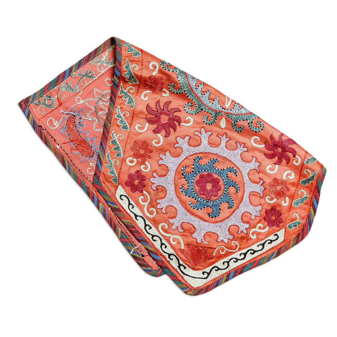Traditional Embroidered Silk Wall Hanging in Vibrant Hues - Luxurious Uzbekistan