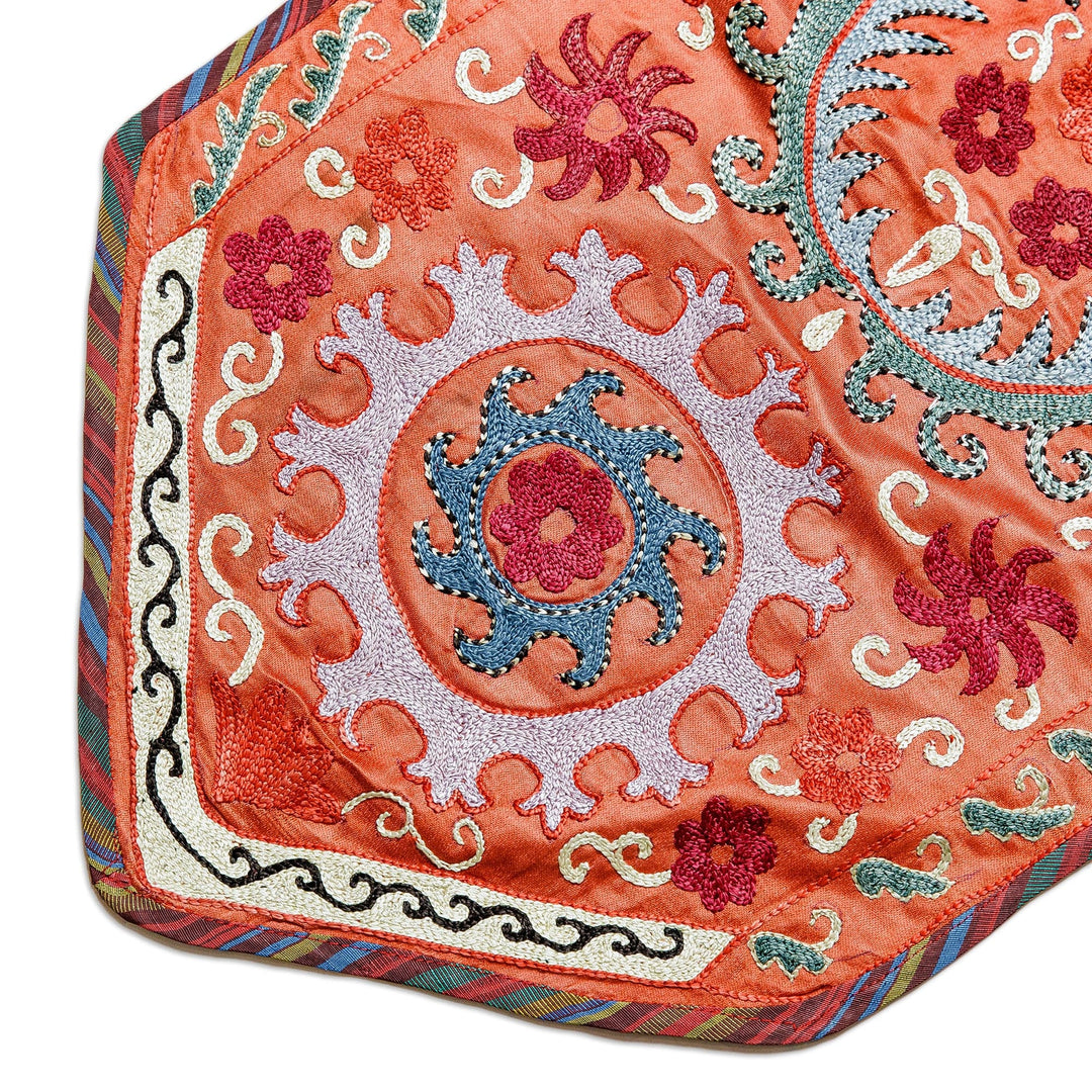 Traditional Embroidered Silk Wall Hanging in Vibrant Hues - Luxurious Uzbekistan