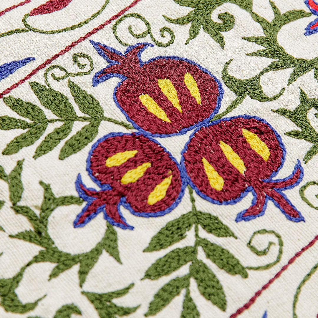 Pomegranate and Leaf-Themed Embroidered Cotton Table Runner - Purple Passions