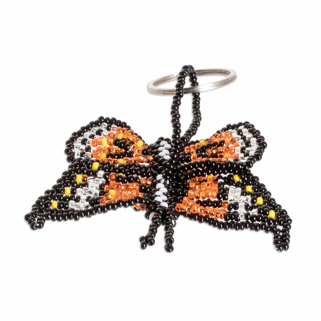 Handcrafted Black and Orange Glass Beaded Butterfly Keychain - Fluttering Hopes