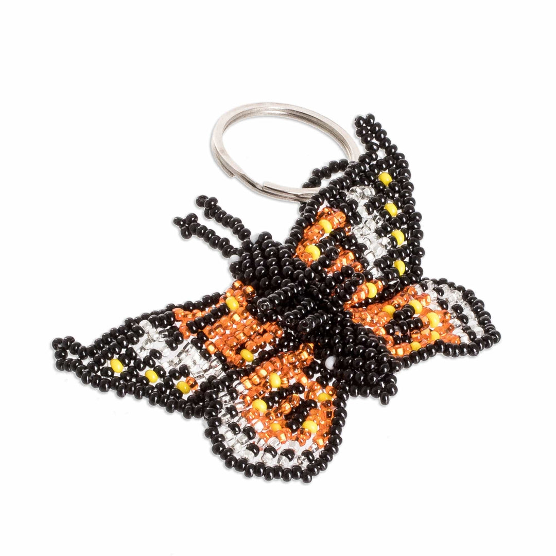 Handcrafted Black and Orange Glass Beaded Butterfly Keychain - Fluttering Hopes