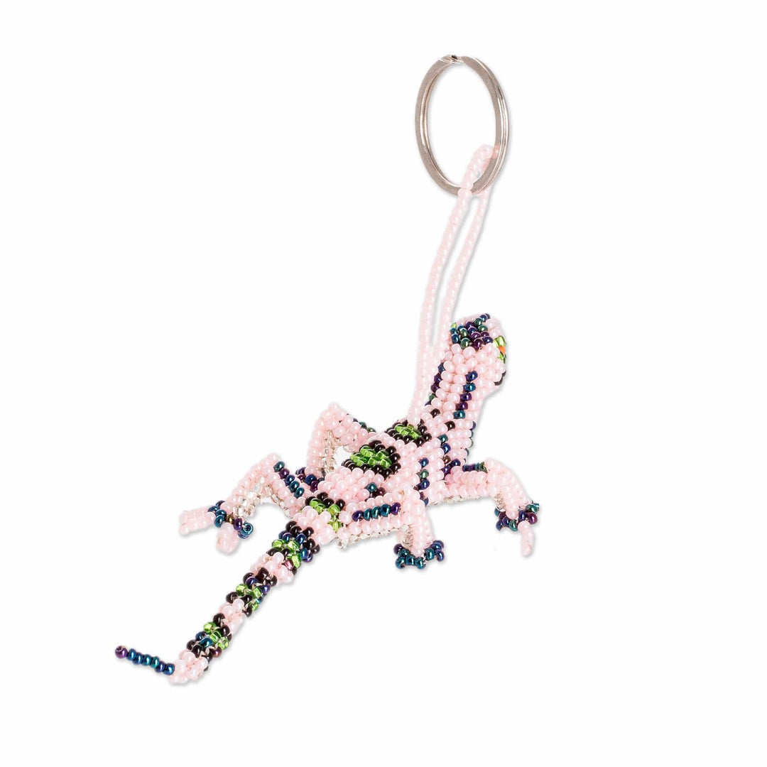 Handcrafted Glass Beaded Lizard Keychain in Pink Hues - The Kind Lizard