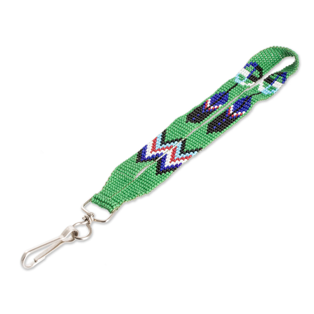 Handcrafted Geometric Glass Beaded Keychain in Green - Key to Nature
